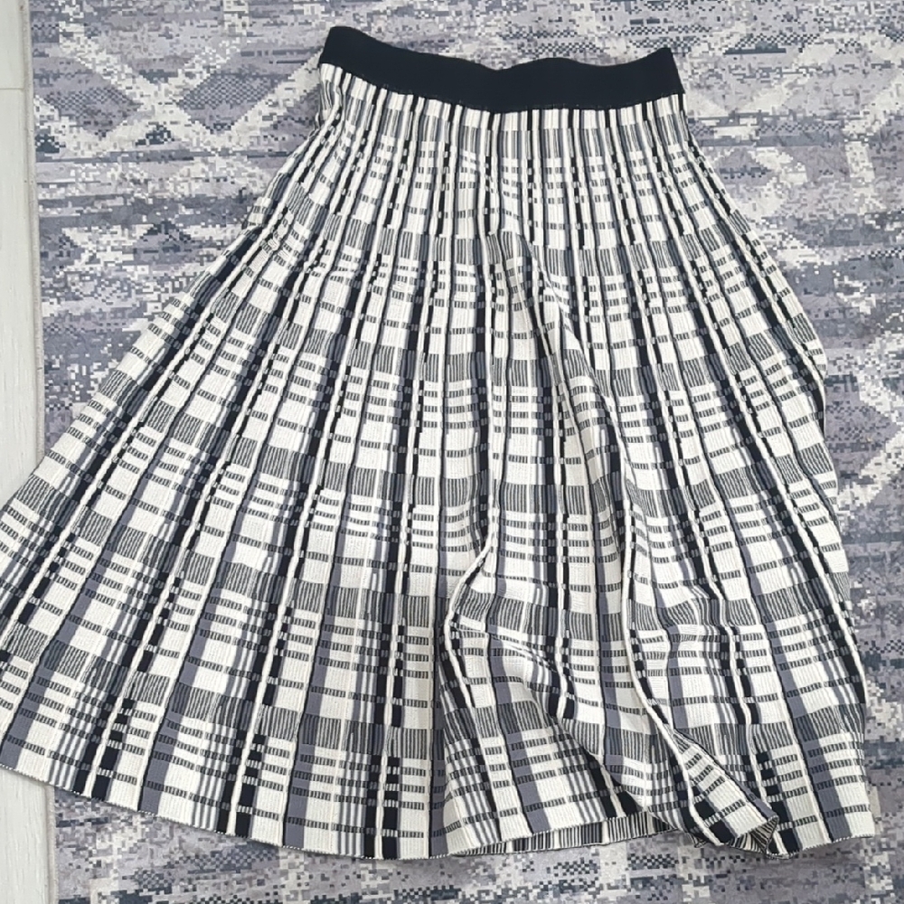 Knit Size XS Elegant Black and White Pleated Skirt